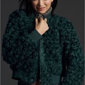 Anthropologie Deep Green Faux Fur Jacket